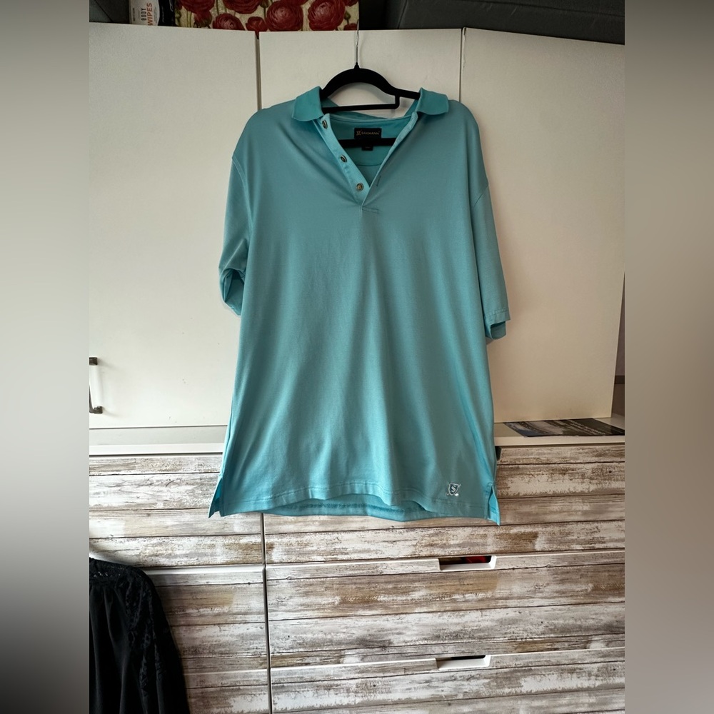 💙 Sakmann Men’s Medium Performance Golf Polo Shirt Aqua Blue